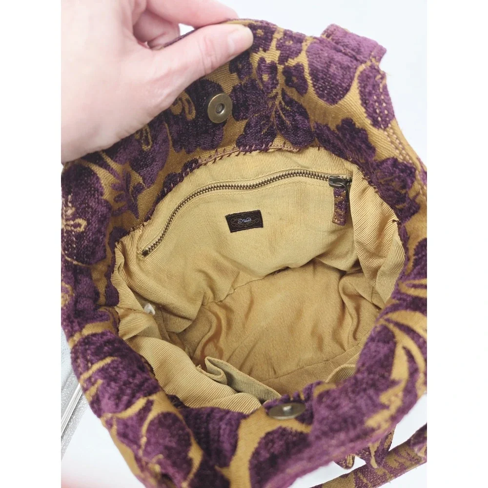Anthropologie NEST Carpet Bag Hand Yellow Hobo Bohemian Satchel Canvas